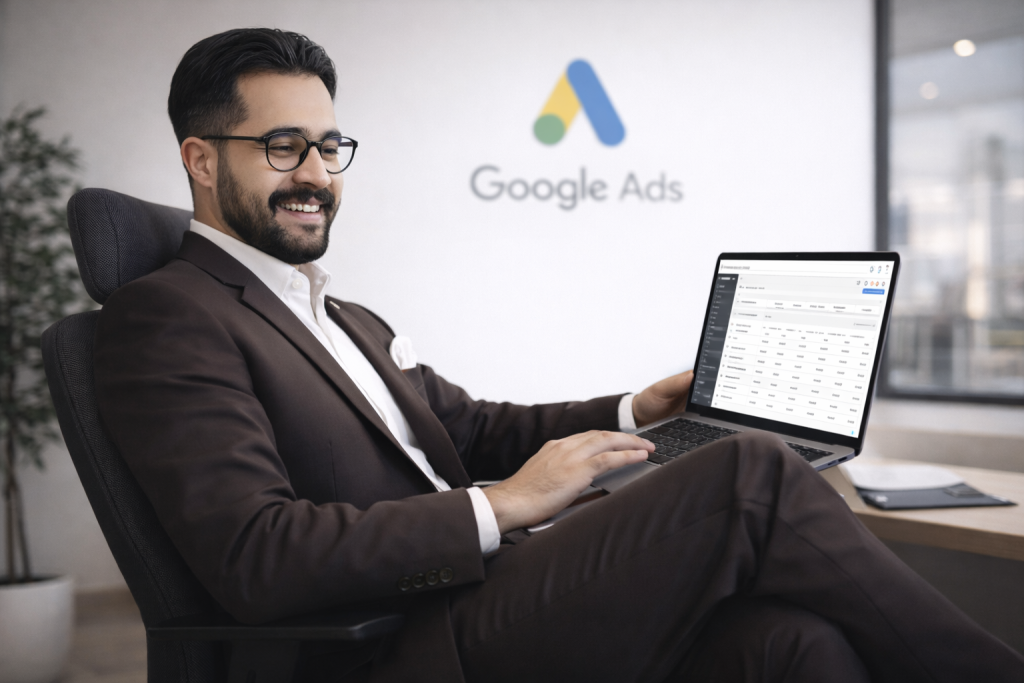 Expert Google Ads Maroc — Mohamed Acharki pilotant une campagne SEA sur Google Ads